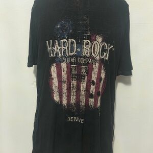Hard Rock Cafe Black Tee with Red, White & Blue Guitar Graphic